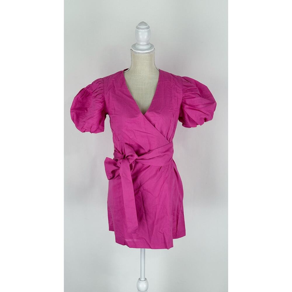 Charlie Holiday Womens Margaux Wrap Dress Short Puff Sleeve Size XS Magenta NWT - Picture 6 of 16